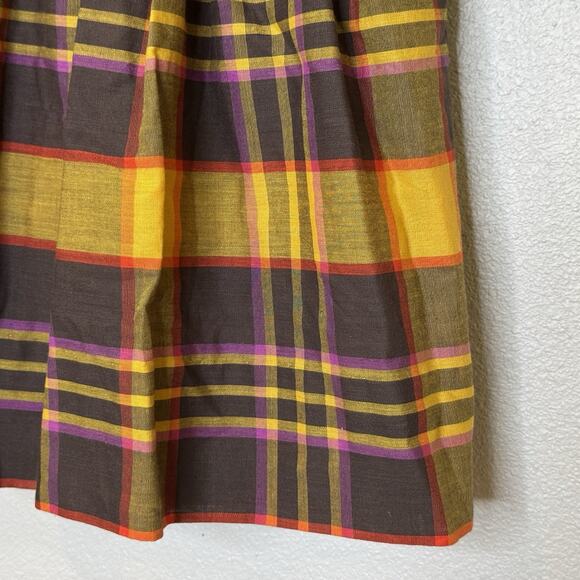 Polly Finders Hand Smocked Girls Dress Size 6X Yellow w/ Plaid Skirt Long Sleeve - Picture 5 of 9